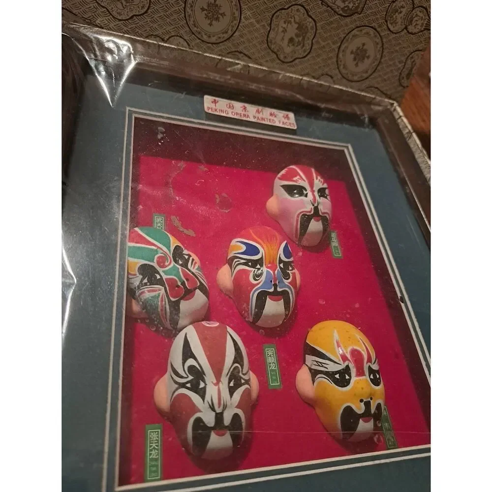 Vintage Peking Opera Hand Painted Mask Shadow Box Wall Decor 3D Original Boxes